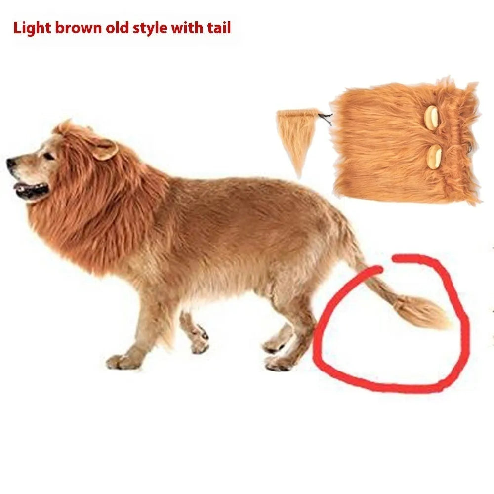 Dog lion head cover light brown lined headdress with elastic band fit for S size neck up to 50cm