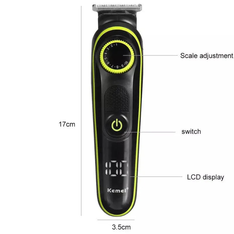 Black KM-696 rechargeable electric hair clipper set with stainless steel blades and USB charging cable