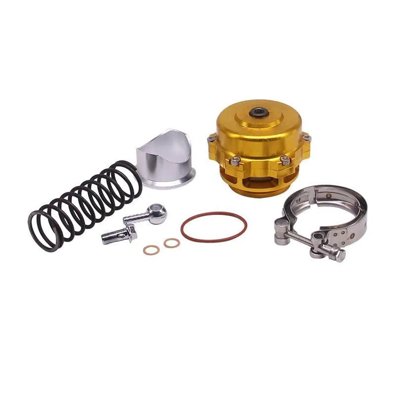 Aluminium alloy automobile pressure relief valve in 50mm size, shown in multiple colour options.