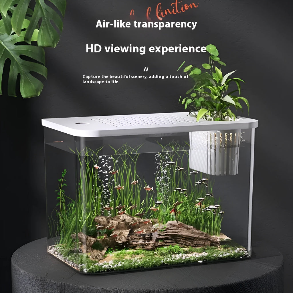 Medium plastic betta fish tank with cover in black or white, dimensions 32x18.5x23cm