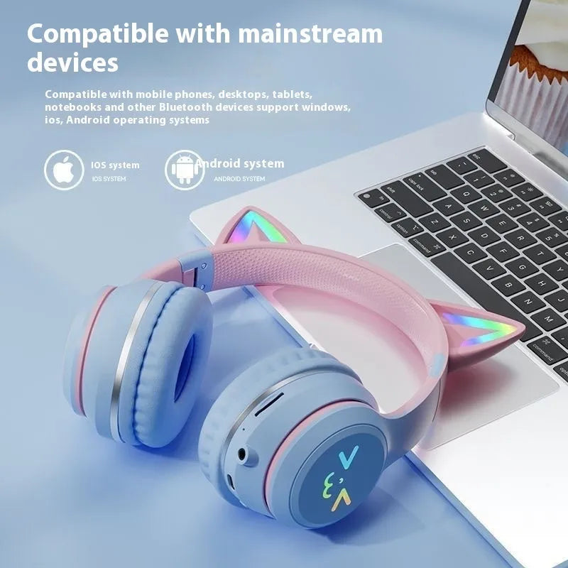 BT035C Bluetooth headset with breathing light in gradient colour, PC ABS material, head-mounted design
