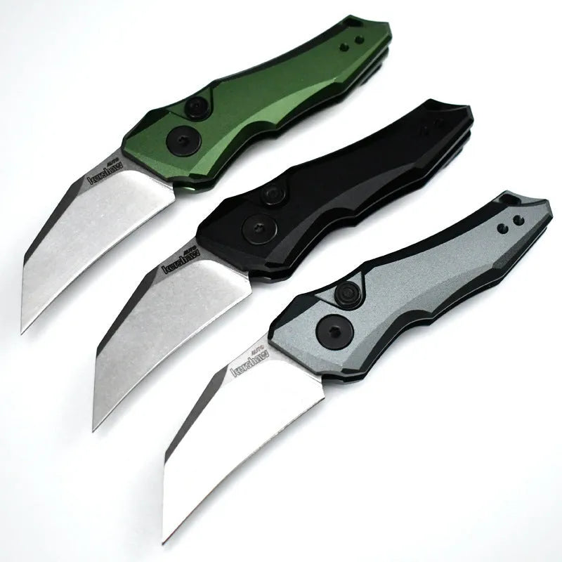 Metal folding pocket knife showing black, grey, and green colour options with 150mm total length