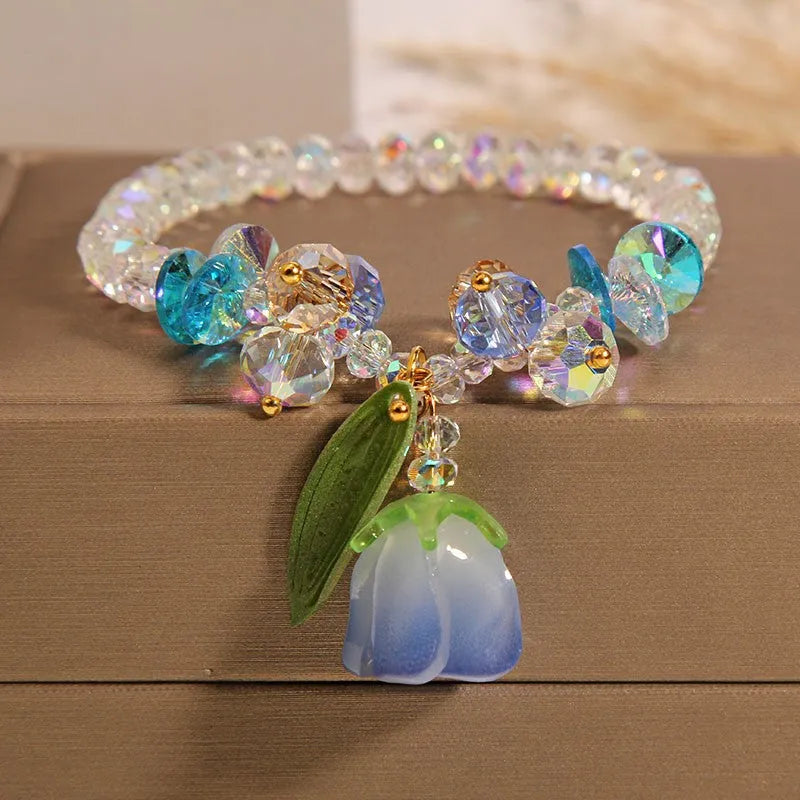 Lily Crystal Bracelet in artificial crystal, available in four colour options: pink, blue, rose red, yellow