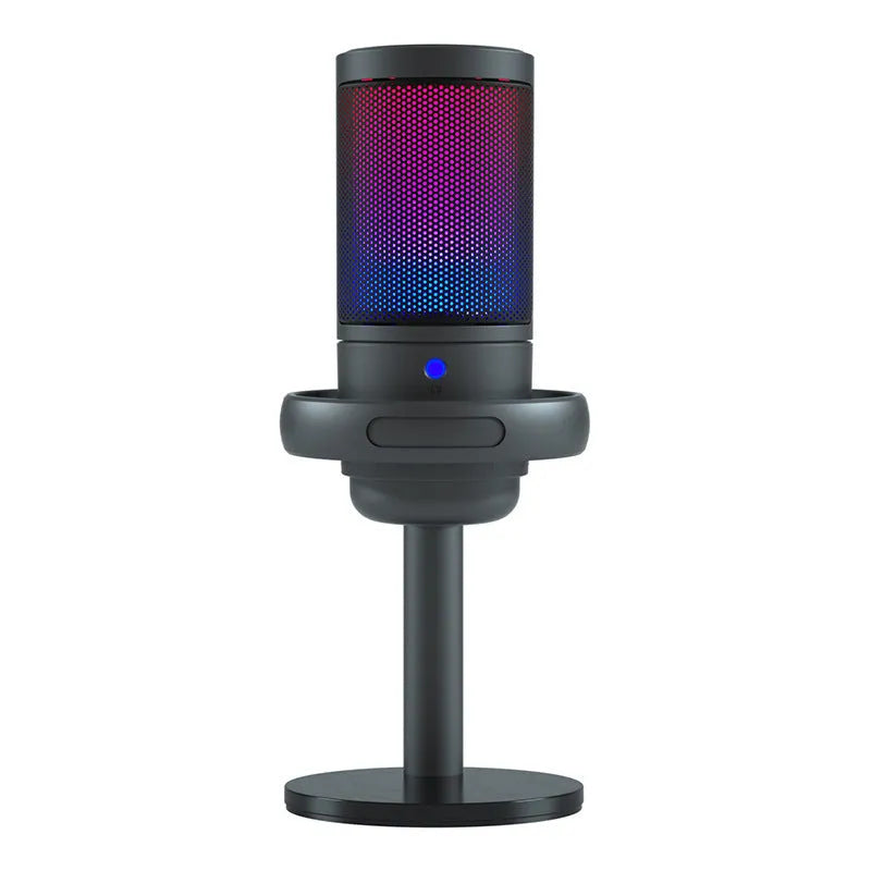 USB condenser microphone with colourful RGB lights and heart-shaped pickup pattern for streaming and recording