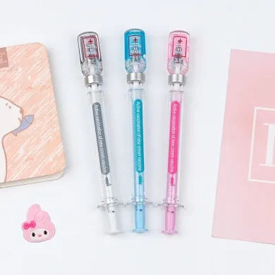 Vaccine design gel pen with syringe appearance and 0.5mm black ink refill