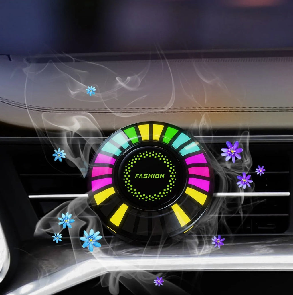 Car vent-mounted aromatherapy diffuser with RGB rhythm lighting and voice control features