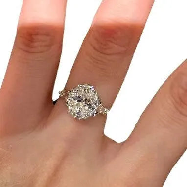 Silver geometric ellipse ring with diamond treatment and adjustable opening design