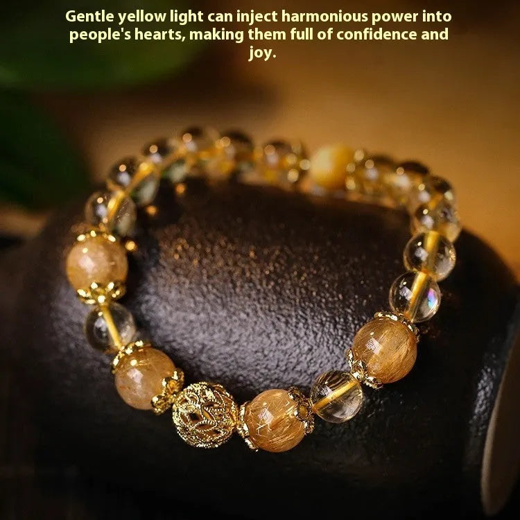Women's retro-style citrine lucky bracelet with artificial crystal stones and electroplated metal components
