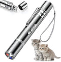 Silver aluminium cat laser pointer toy with USB charging and metal clip