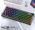 Attack Shark K75RGB wireless mechanical keyboard with transparent white case and RGB backlighting on a desk.