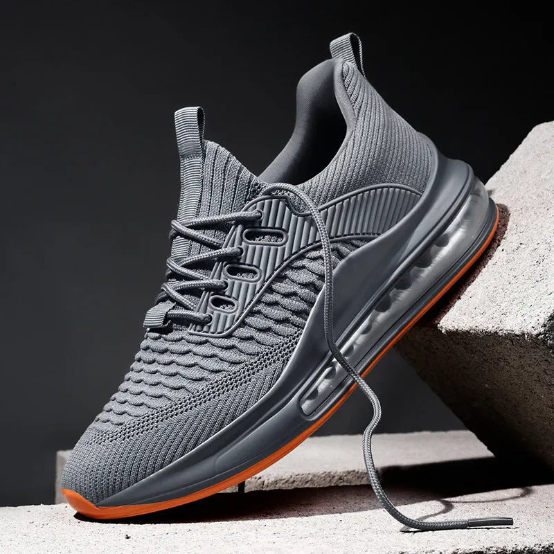 Men's black mesh running shoes with rubber sole and lace-up closure