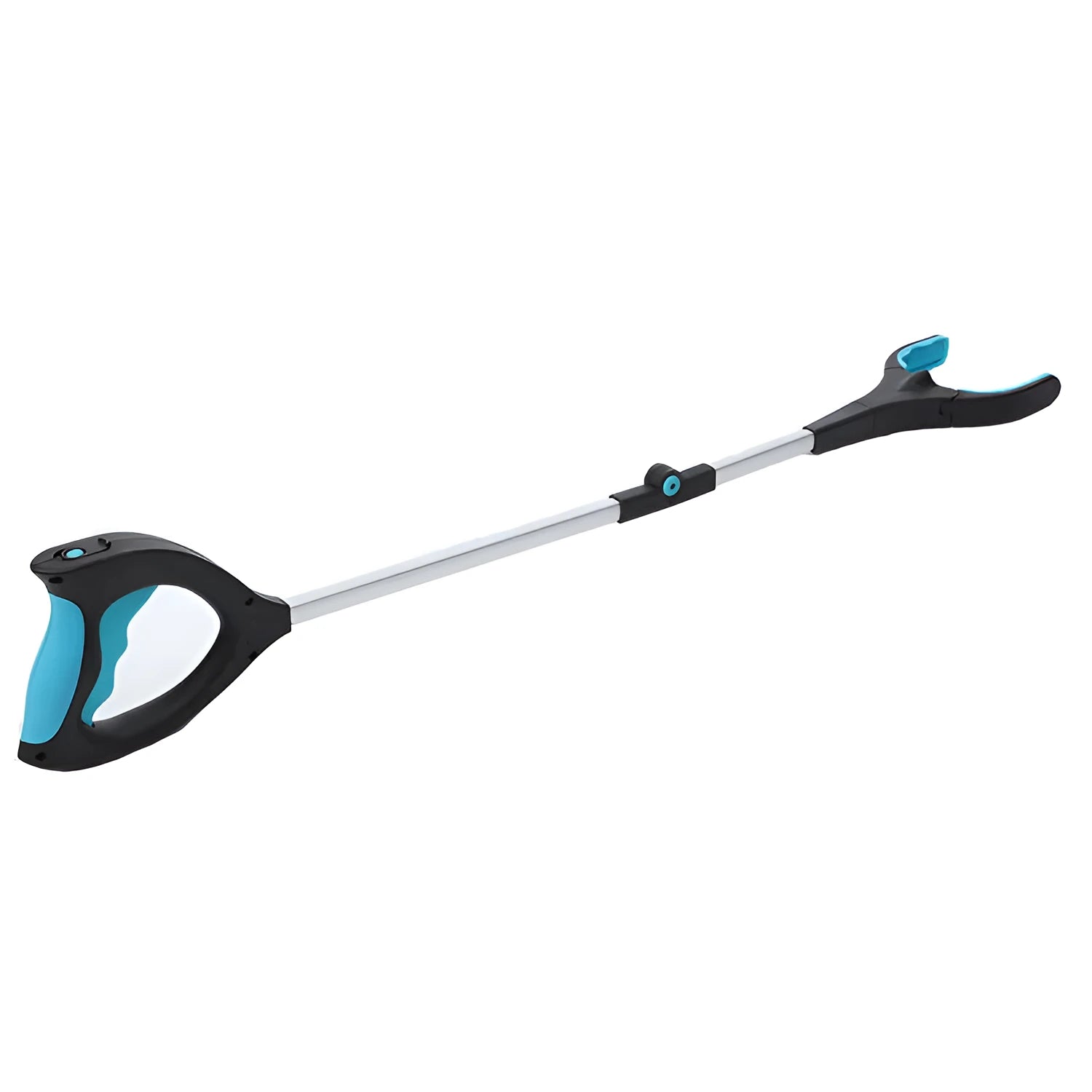Blue foldable aluminium pickup trolley shown in folded position at 13cm wide.