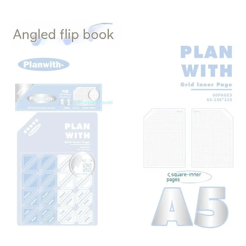 Oblique Angle artsy ins style salt series student draft notebook showing white and plaid blue cover options