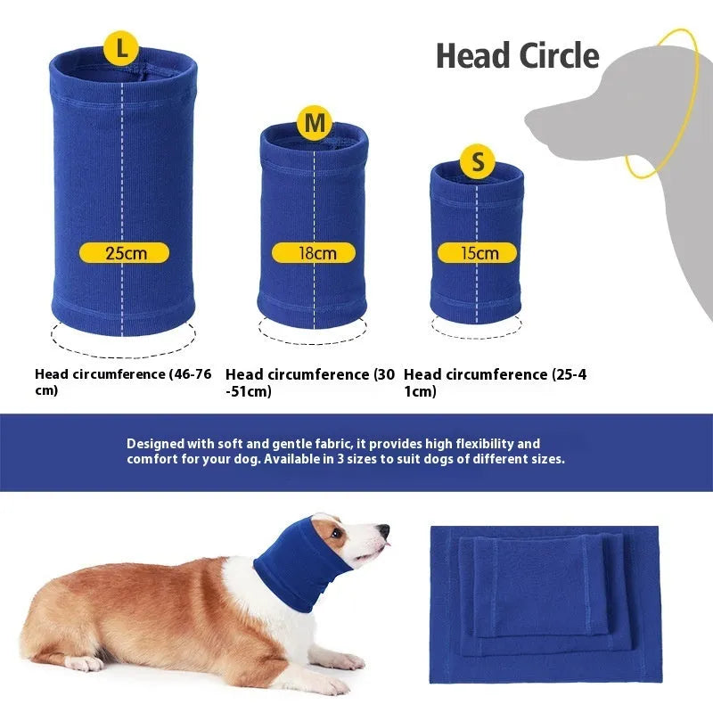 Blue and grey polyester dog headband scarf in three sizes for canine casual wear