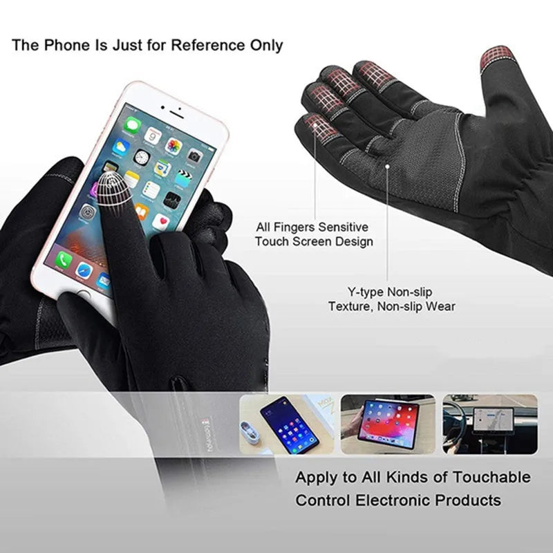 Winter cycling gloves in black with non-slip grip and touchscreen fingertips