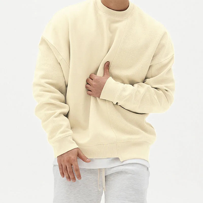 Men's cotton blend loose fit round neck pullover sweater in khaki