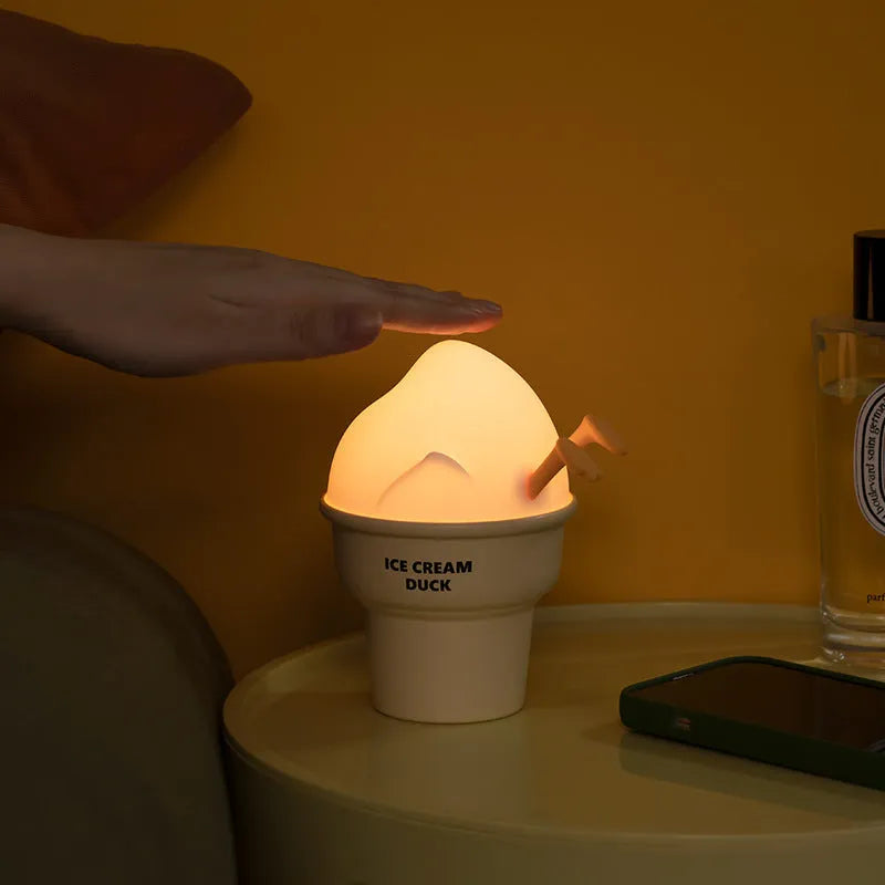 Ice cream duck small night lamp cartoon ornament with USB charging, 103x89x130mm