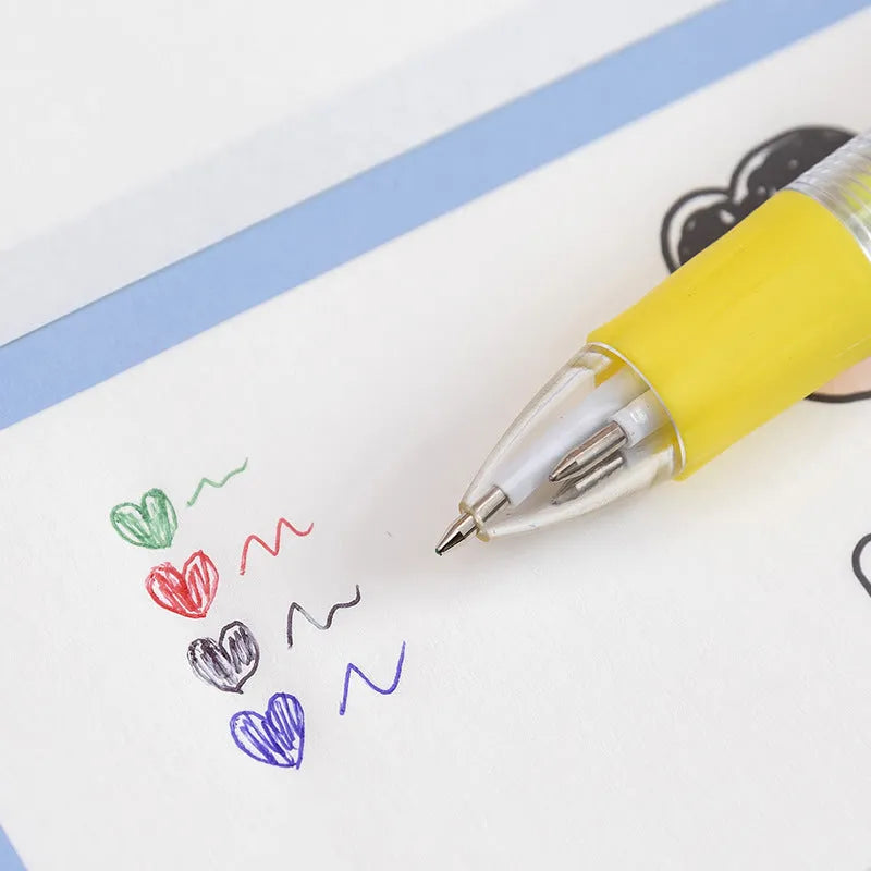 Cute cartoon four-colour press ballpoint pen with silicone grip and 0.7mm tip