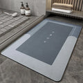 Oval and rectangular blended floor mat in Baikal blue, grey, green on bathroom floor