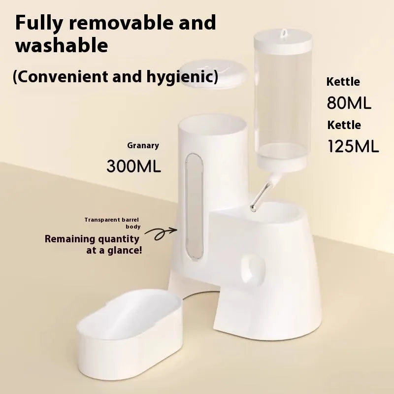 Blue plastic automatic drinking water feeder and food basin for hamsters on a white background