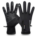 Winter cycling gloves in black with non-slip grip and touchscreen fingertips