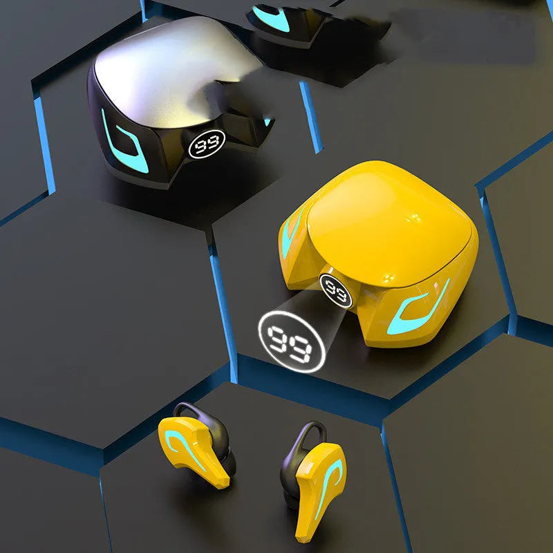 Black Bluetooth gaming headset with illuminated colour LED lights on the ear cups.