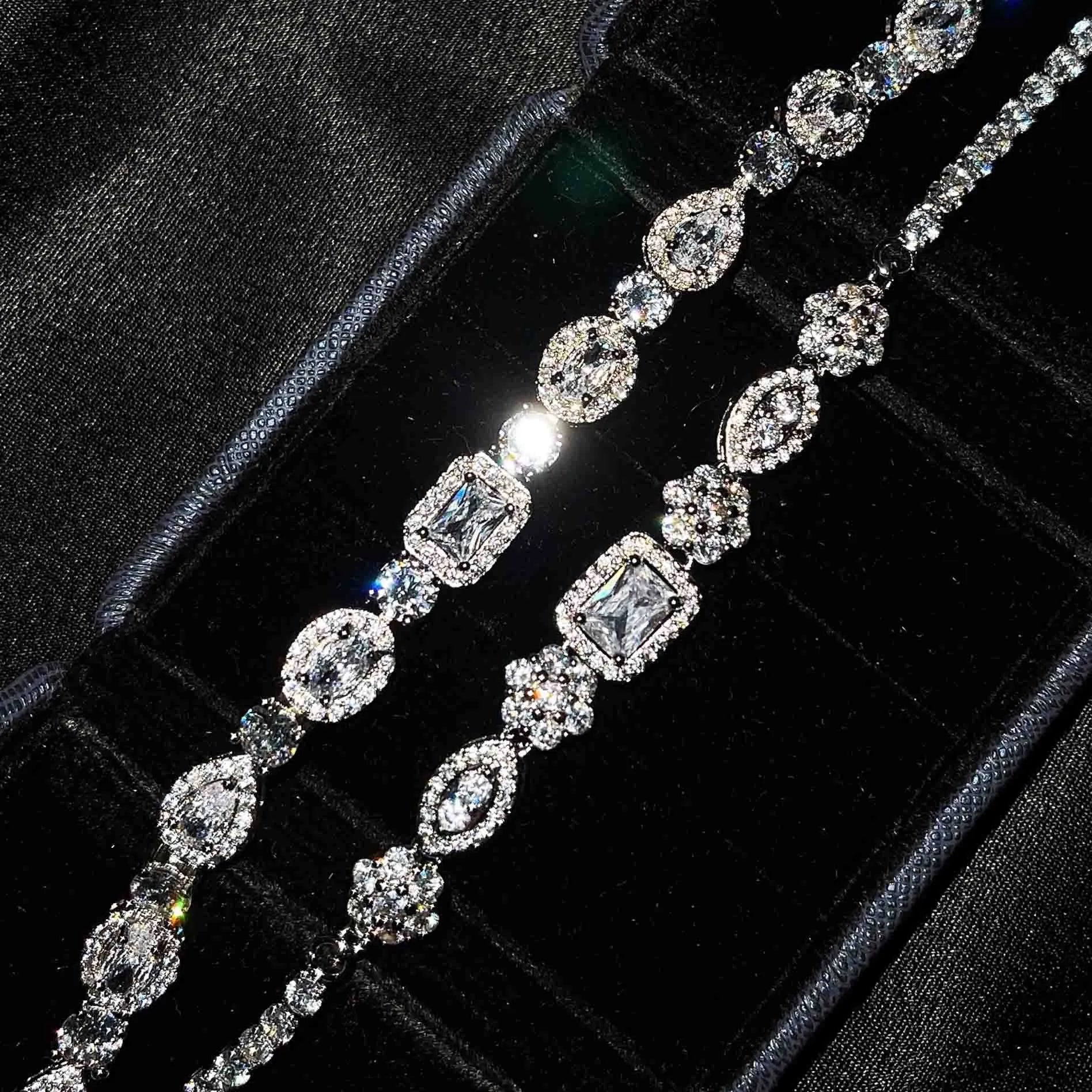 Women's geometric bracelet with S925 sterling silver plating and inlaid zircon stones showing adjustable chain