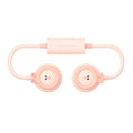 Pink leafless hanging neck fan with USB cable on a white background.