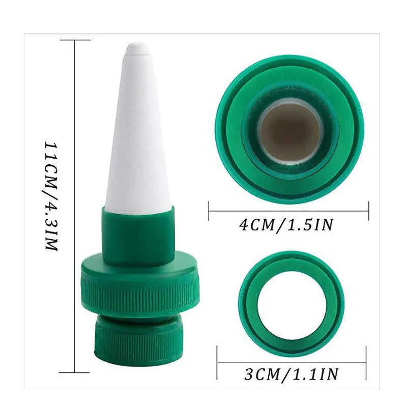 Green ceramic plant water dripper device for automatic garden irrigation with cola bottles