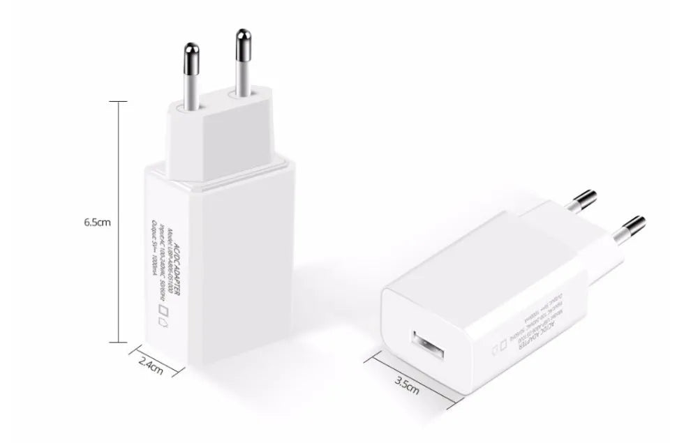 White 5V 1000mA European standard household power charger with EU plug and USB output