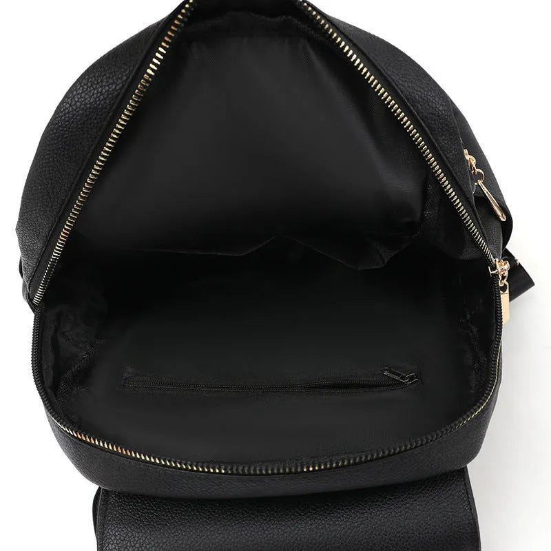 Women's PU leather backpack in black, blue, or taro purple with three-dimensional pockets