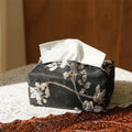 New Chinese brocade fabric tissue box cover with embroidery white plum design