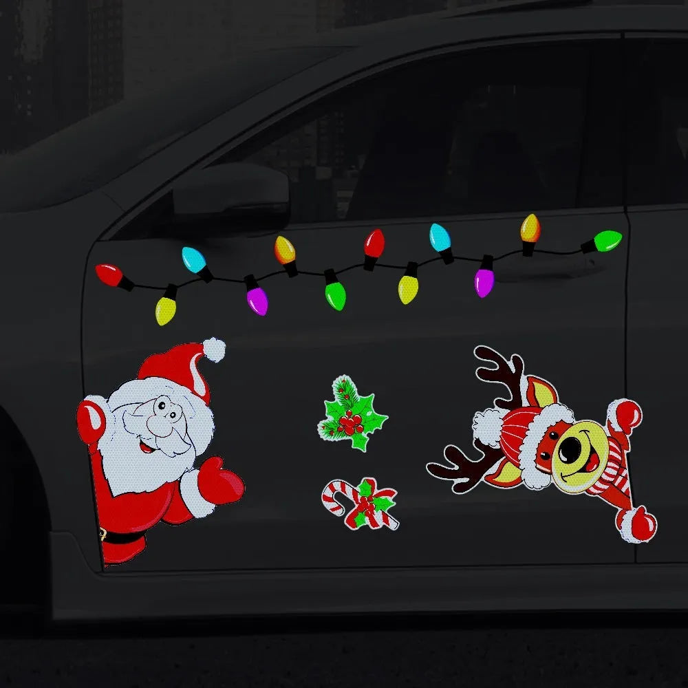 Christmas elk cartoon reflective magnetic sticker with six-thread pattern in RFM026 colour