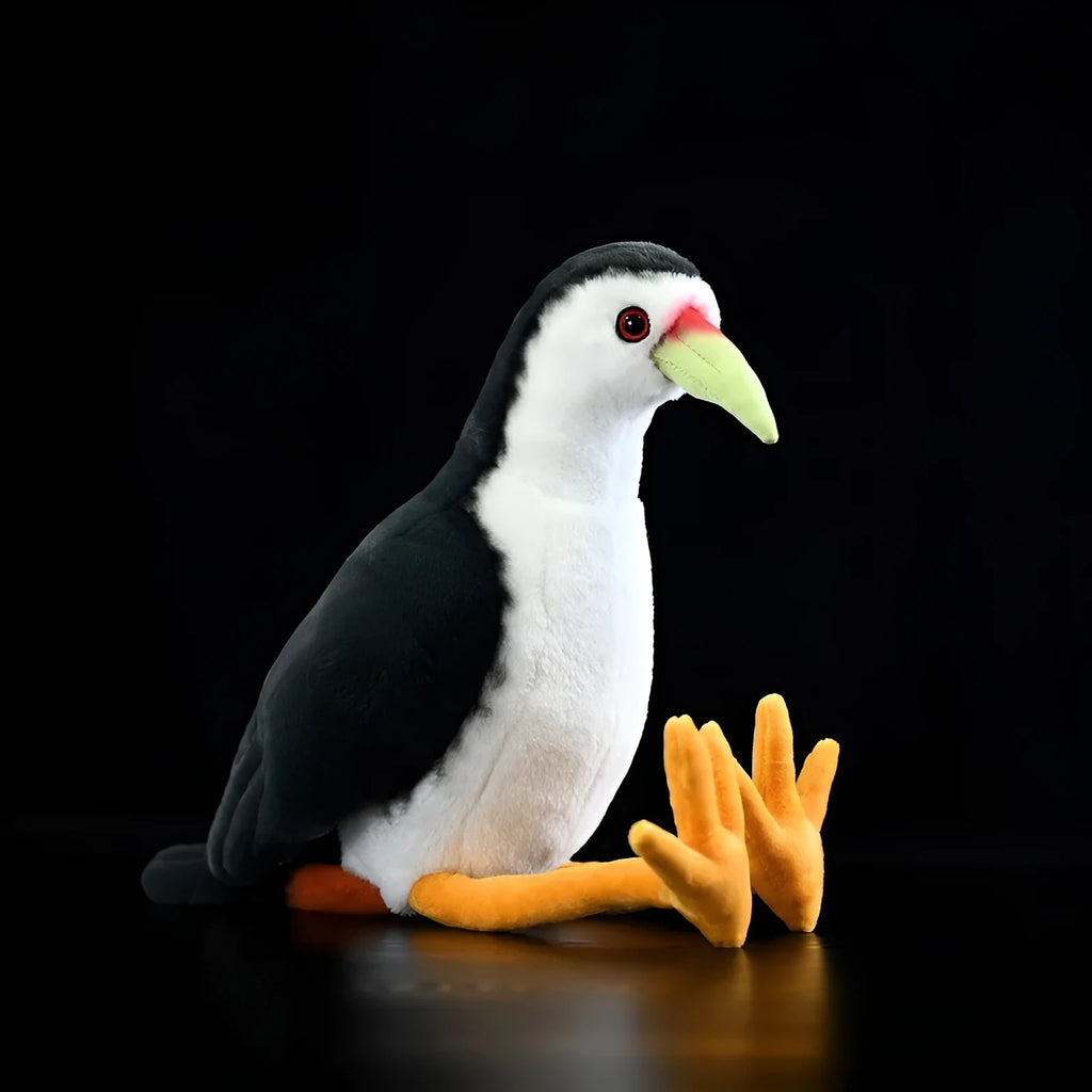 White-bellied rail plush toy in soft polyester, 27cm head-to-chest, white-breasted waterhen colouring