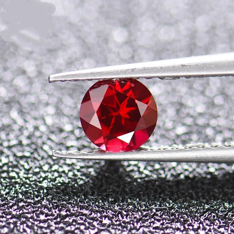 Cultured red ruby gemstone showing pigeon blood red colour in egg shape cut