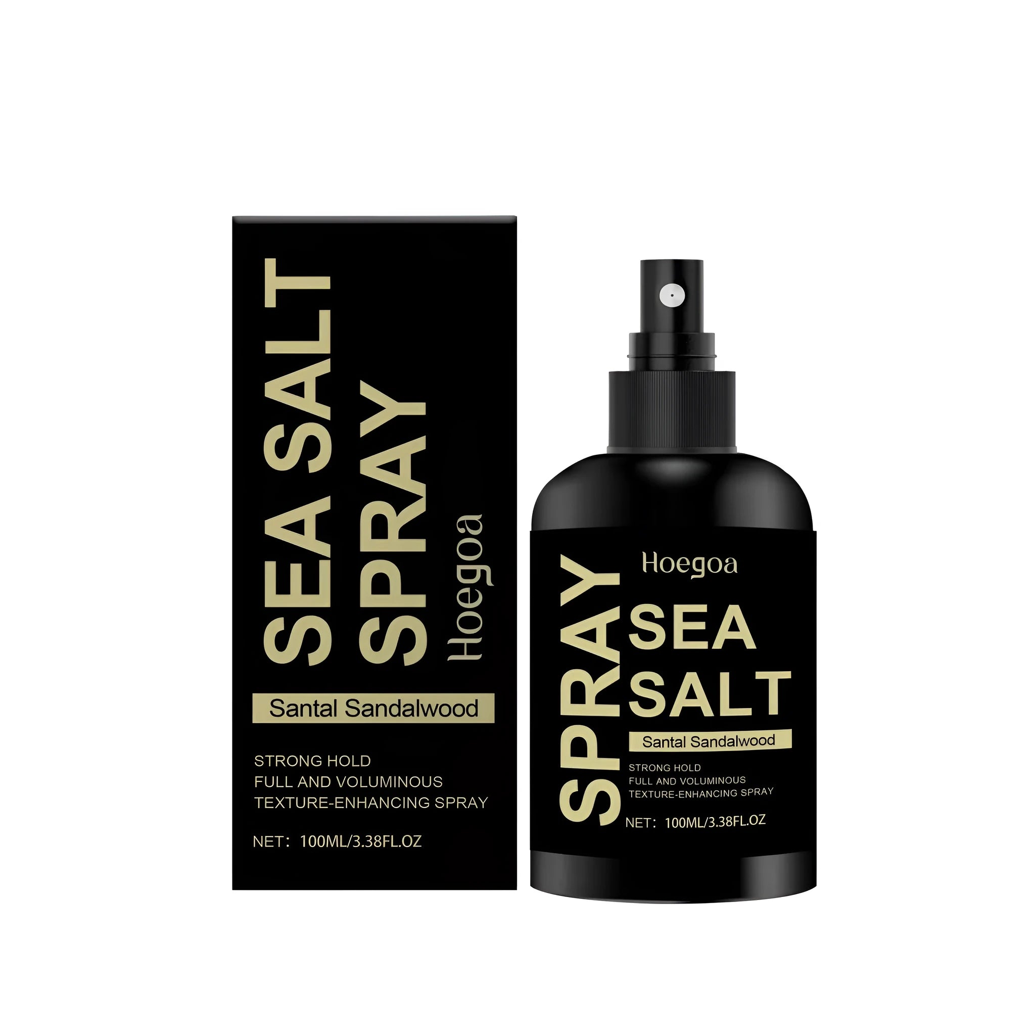 100ml bottle of sea salt and sandalwood hair styling spray with spray pump.