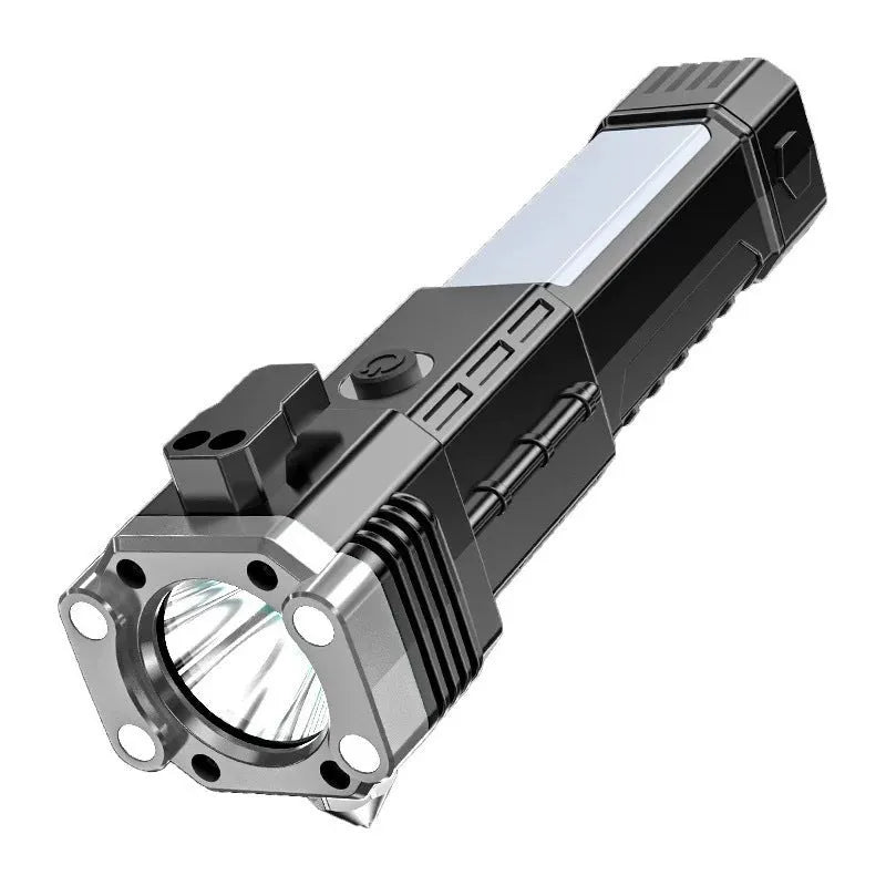 Silver portable power bank LED emergency flashlight with plastic shell for outdoor and emergency use