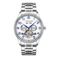 Business hollow men's mechanical watch with stainless steel case and leather strap
