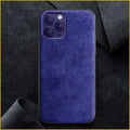 Suede full-cover iPhone case in dark blue colour showing back and side protection