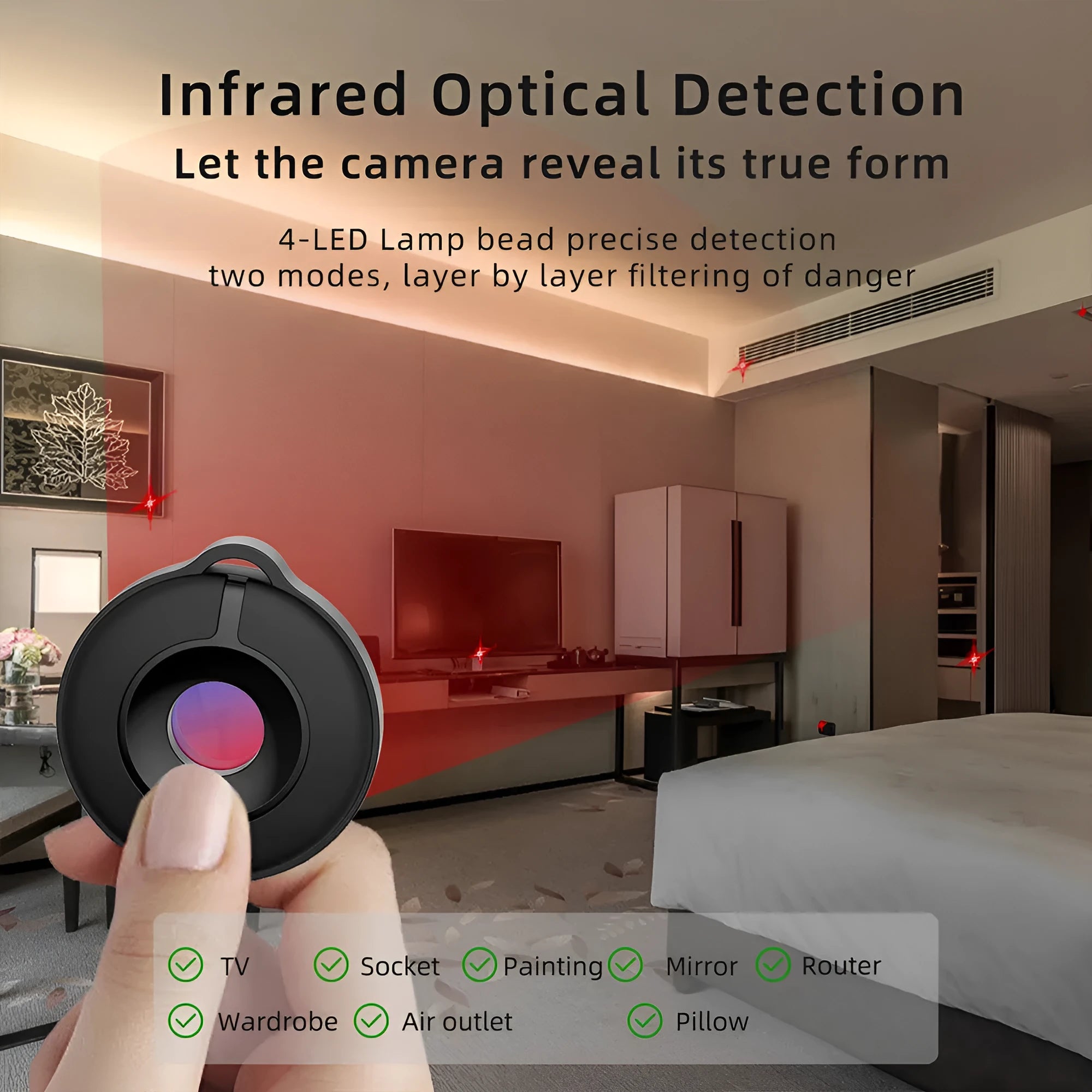 Compact S600 colour camera detector with infrared optical scanning for hidden camera detection