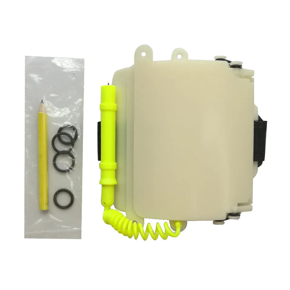 White luminous underwater writing slate wristboard for scuba diving communication