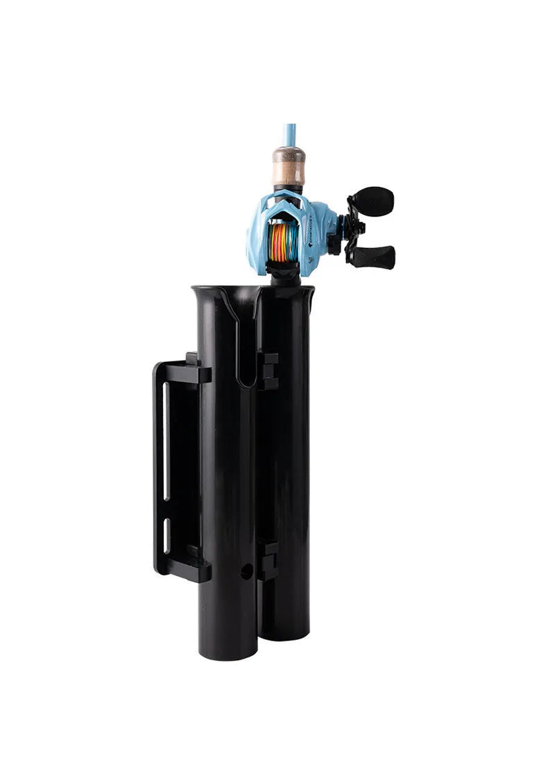 Plastic double-layer fishing rod rack mounted on a bicycle frame