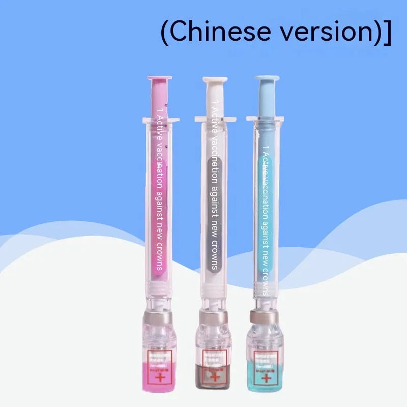 Vaccine design gel pen with syringe appearance and 0.5mm black ink refill