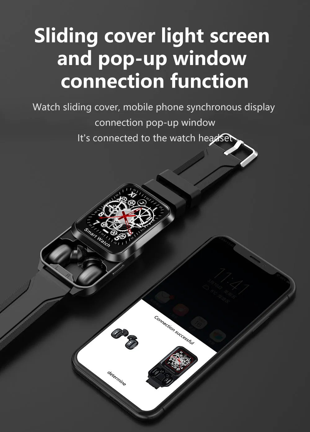 Smart bracelet with 1.78-inch split screen display on silicone wristband showing Bluetooth call interface