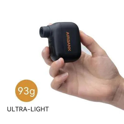 Black AS100 mini electric bicycle pump with USB cable and waterproof storage bag.