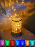 Small rotating water ripple night light with solid wood base and acrylic shell