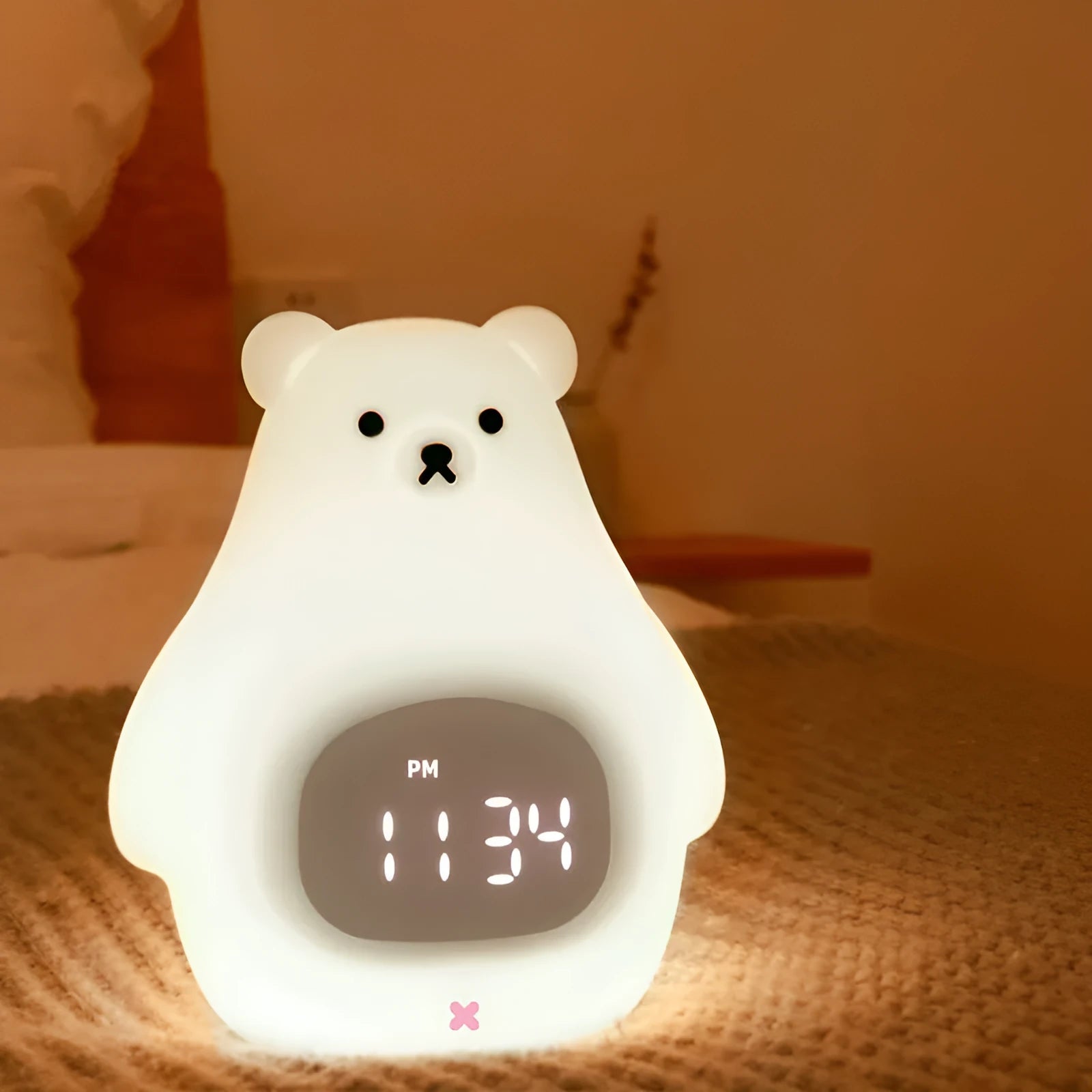 Big white bear silicone night light with timer and alarm clock features