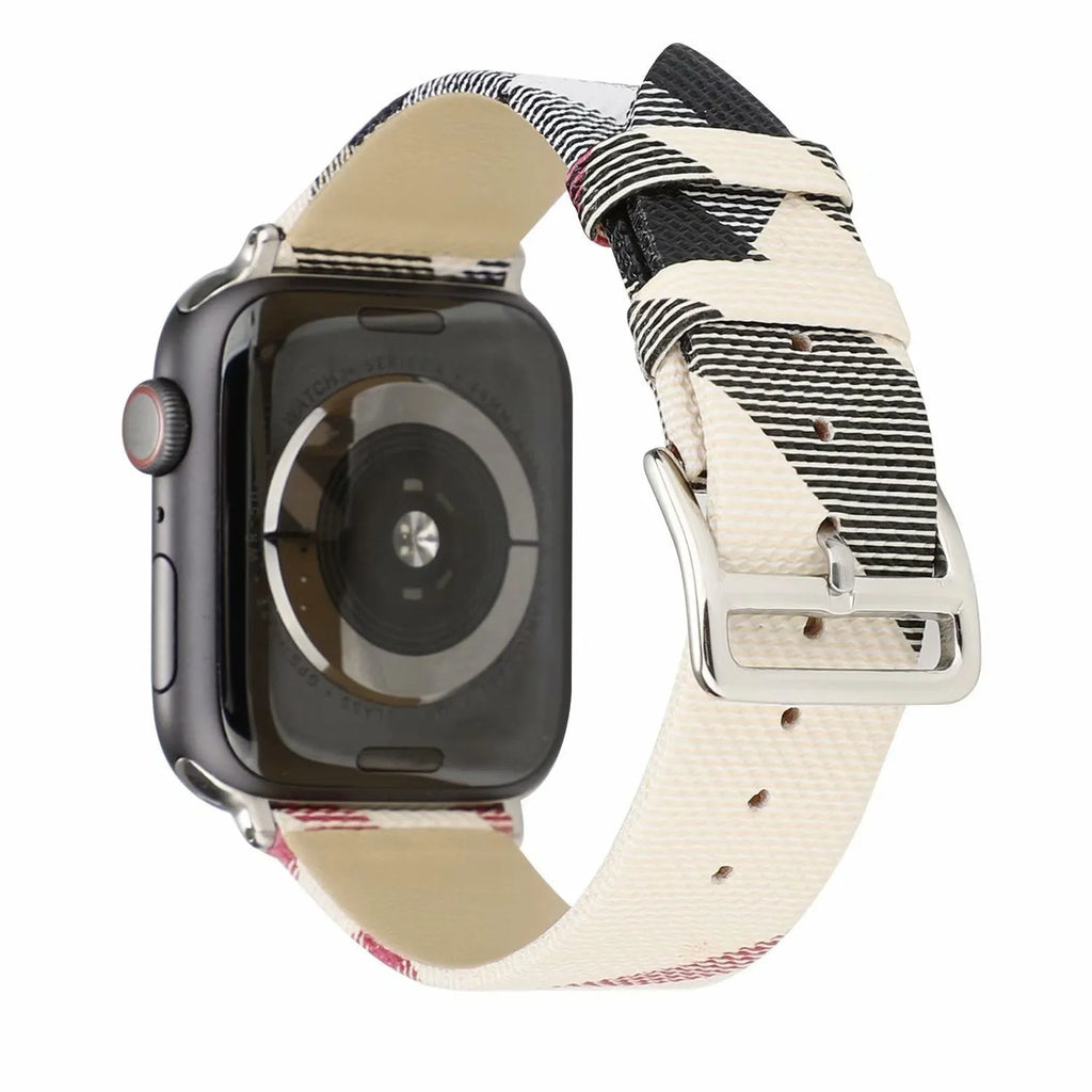 Fashion plaid grey PU watch strap for 38/40mm or 42/44mm watches on a white background