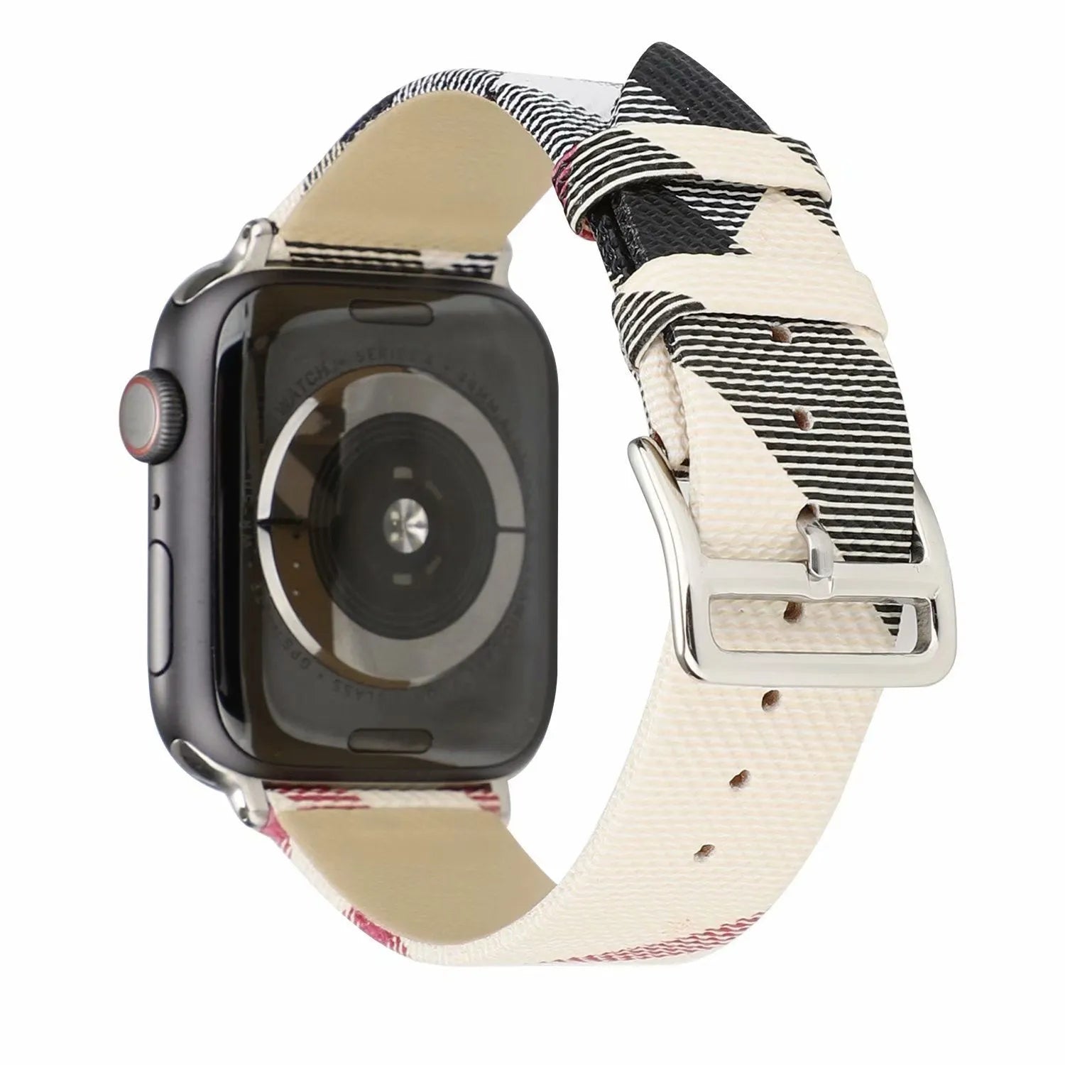 Fashion plaid grey PU watch strap for 38/40mm or 42/44mm watches on a white background