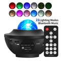 Black parallel style starry sky projection lamp with rotating water ripple laser effects on desktop